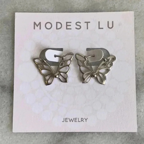 New Drop! Sterling Silver Butterfly Wing Hoop Earrings Brand New - Picture 4 of 5